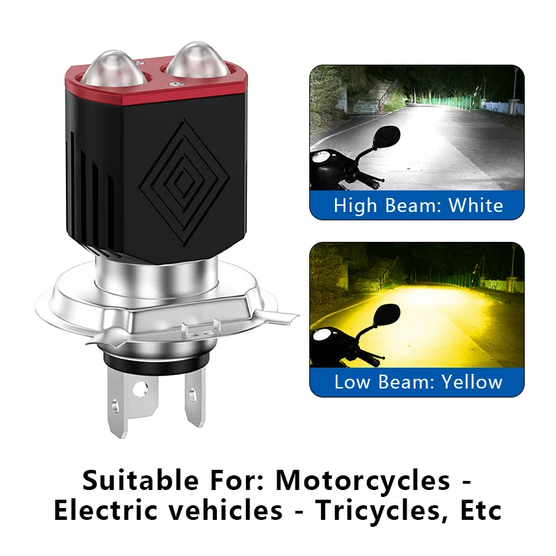1 قطعة H4 H6/BA20D LED دراجة نارية المصباح CSP ثنائي اللون أبيض أصفر مرحبا لو شعاع عدسة للدراجات النارية العلوي سكوتر الضباب مصباح