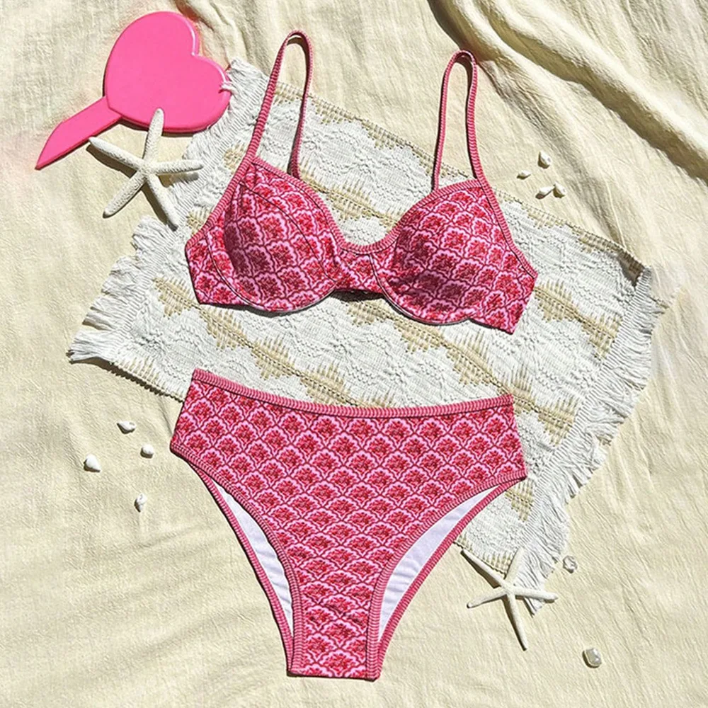 

2Pcs/Set Fashion Summer Beach Bikini Push-Up Casual Women Swimsuit Bathing Suit High Waist Beachwear Beach