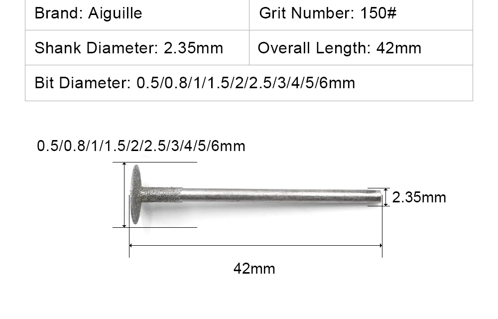 100 Stück K-Typ-Schaft 2,35 mm 120 # Diamant-Schleifgrat 0,5–10,0 mm Zähneknirschen Bits Schneidklingen Diamant-Schleifgrat – Detail 3