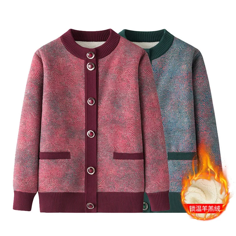 

Women Sweater Cardigan Coat New Spliced Round Neck Button Printing Fashionable Loose Versatile Casual Long-sleeved Knitted Top