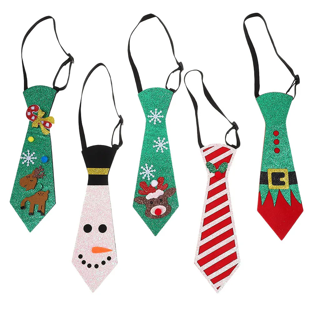 

5Pcs Festive Christmas Ties for Boys Unique Holiday Design Comfortable Soft Material Party Necktie Set Joyful Seasonal Accessory