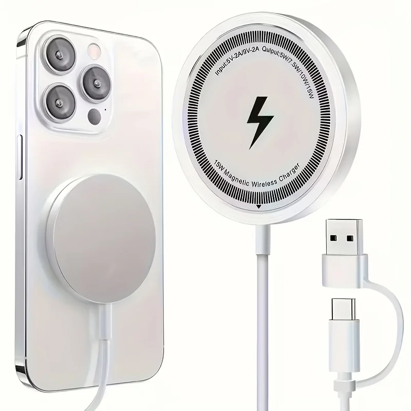 15W Magnetic Wireless Charging Pad, Fast Charger Compatible with iPhone & Samsung Galaxy Series