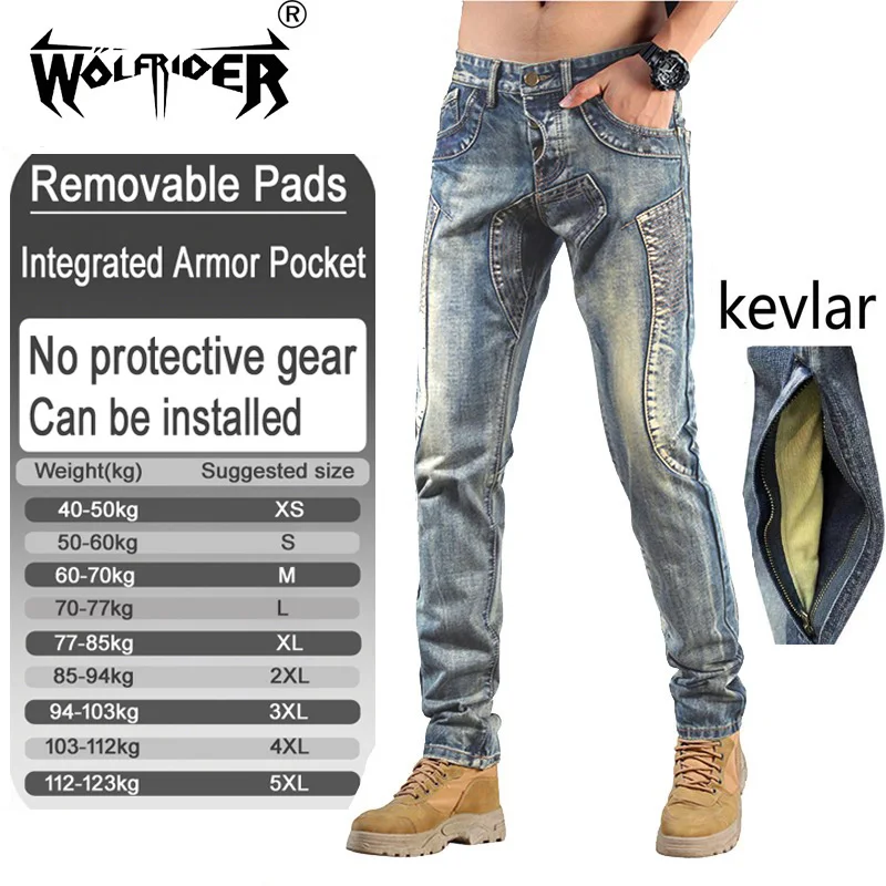 Kevlar motorcycle riding jeans retro South Korea Japan men off road pants aramid with armor pockets armor Not Included 036