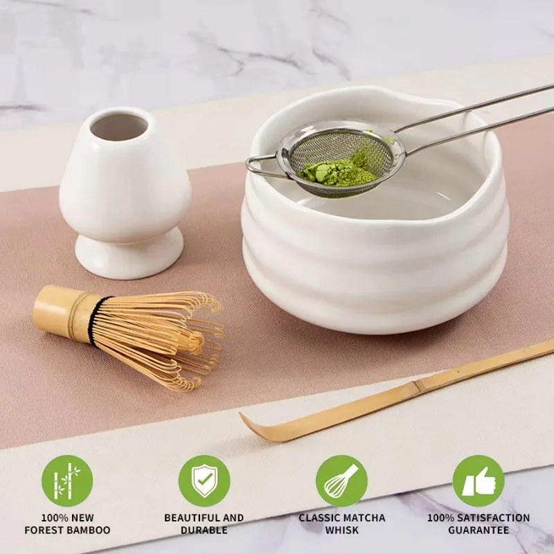 Bamboo Matcha Whisk Tool Set Ceramic Matcha Bowl Complete Tea Making Kit Traditional Tea Ceremony Gift Accessories