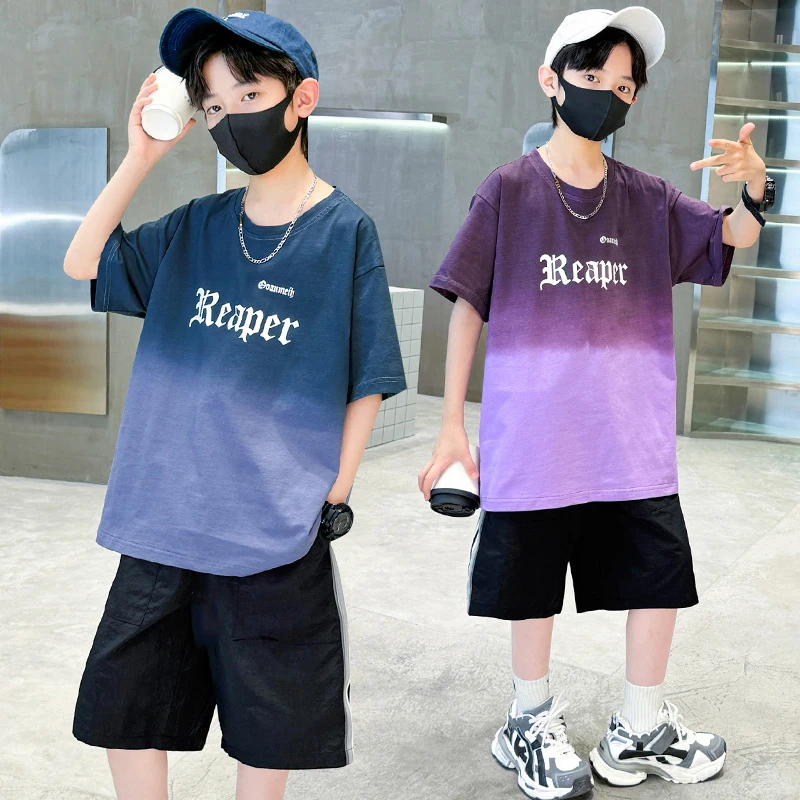 Children Summer Set for Boy Cotton Short Sleeve T-shirt And Shorts Clothing Set Kids Hip Hop Rapper Outfit Suit 2 Pcs Tracksuit