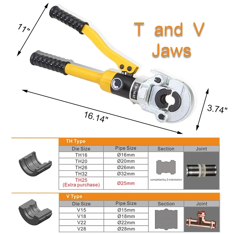 Hydraulic Pex Pipe Crimping Tools CW-1632 Pressing Plumbing Tools for Pex Pipe with TH / V jaws GC-1632