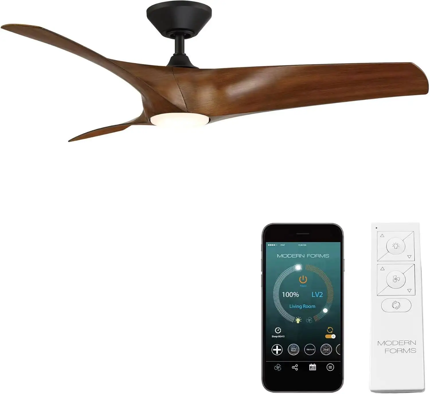 

Zephyr Smart Внутренний и наружный потолочный вентилятор с 3 лопастями, 52-дюймовый матовый черный потертый Koa с регулируемым CCT 2700K-3000K-4000K-5000K