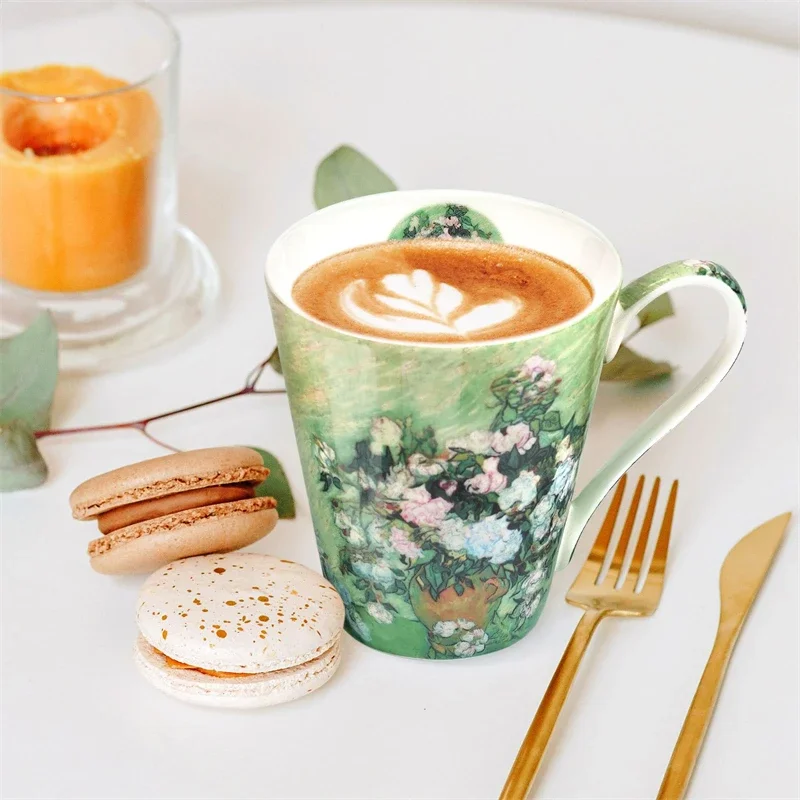 Creative Oil Painting Ceramic Fine Art Coffee and Tea Cup Women Home Office Safety Ceramic Coffee Cup Vintage Phnom Penh Tea Cup