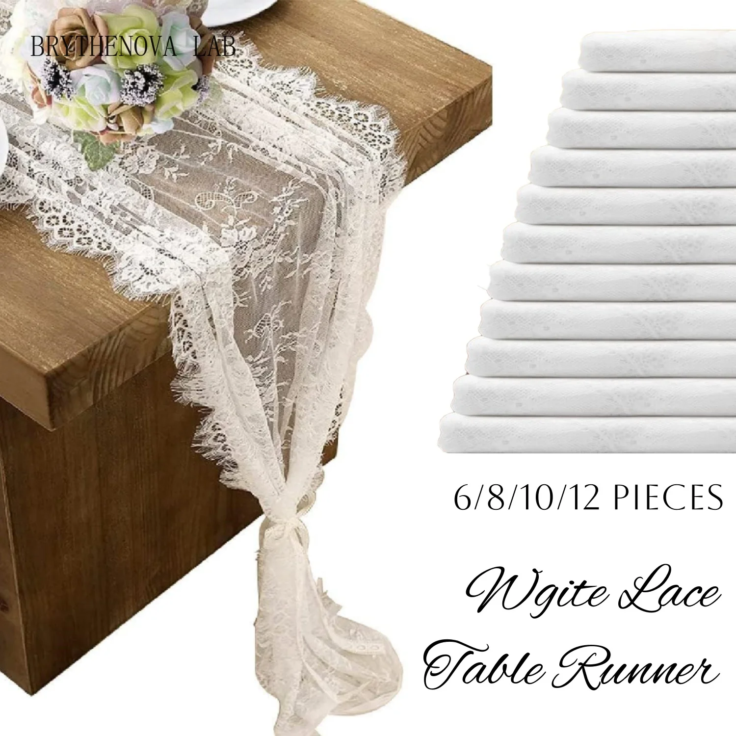 12Pcs 6- Lace Table Runners 14 x 120 Inch Table Runners Wedding Rustic White Bridal Boho Birthday Party Decor