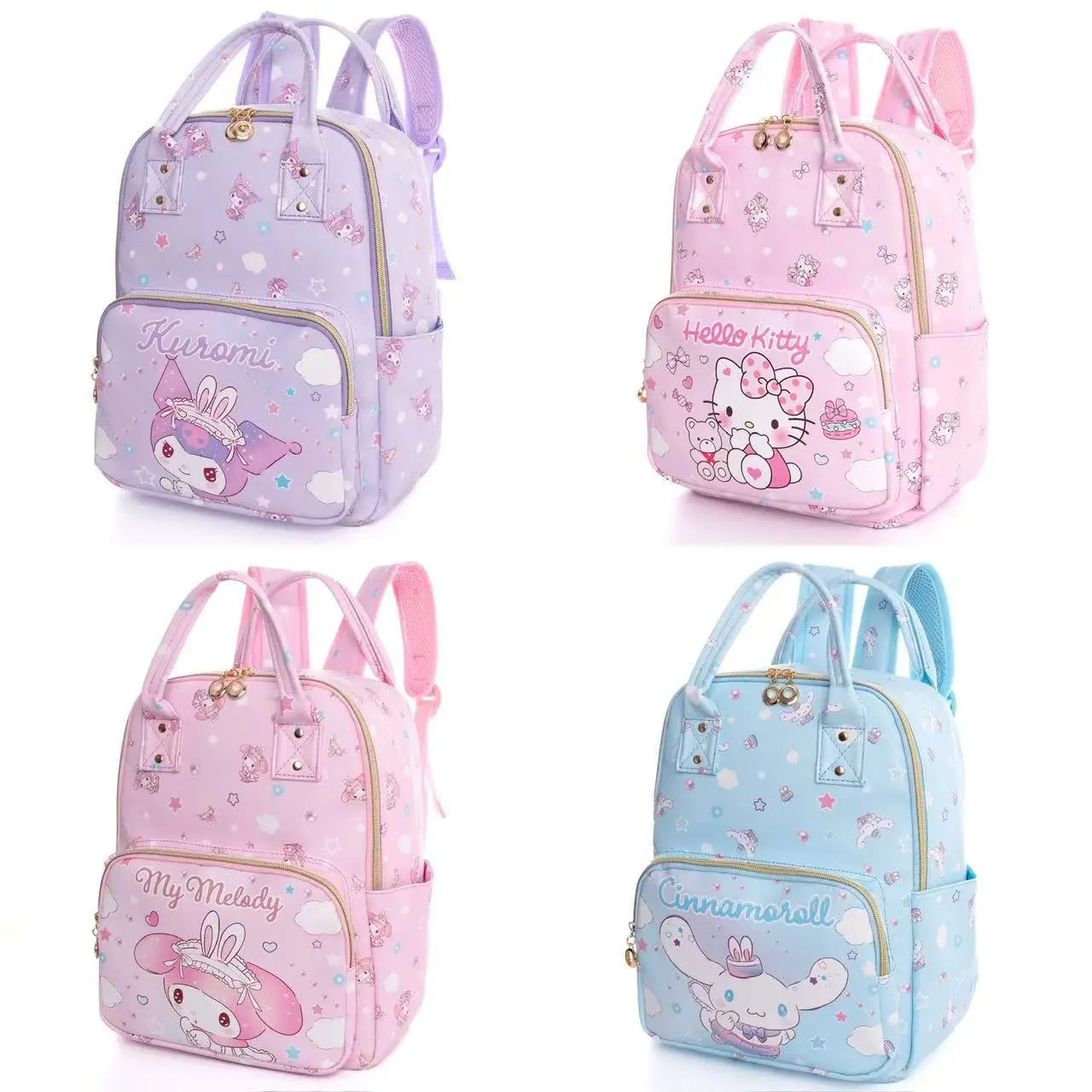 

Sanrio Hello Kitty Girl Cute Tote travel Backpack for Kids PU Leather Lightweight Waterproof School Bag Schoolchild Kuromi