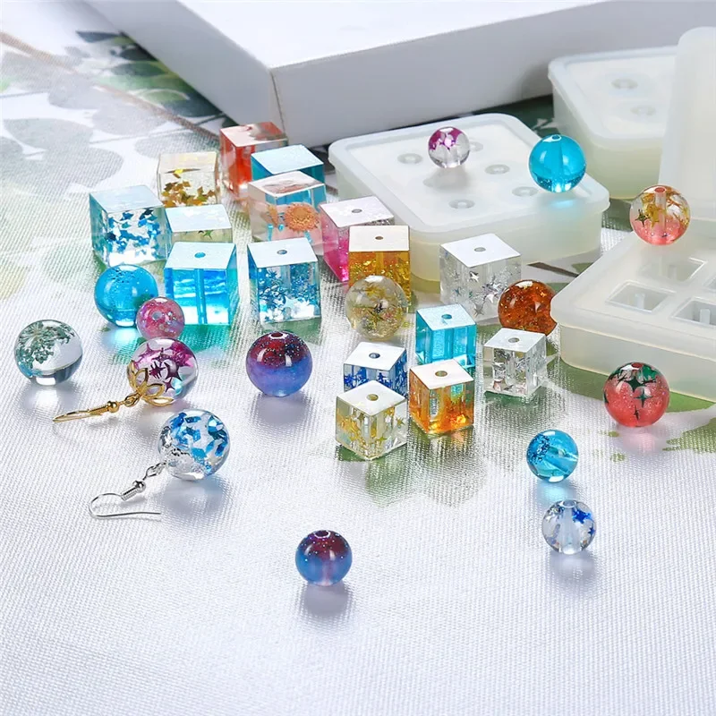 4Pcs 1Set Silicone Mold For Jewelry Beads 12mm 16mm Cube Ball 6 Compartment Epoxy Resin Silicone Mould Handmade DIY Material