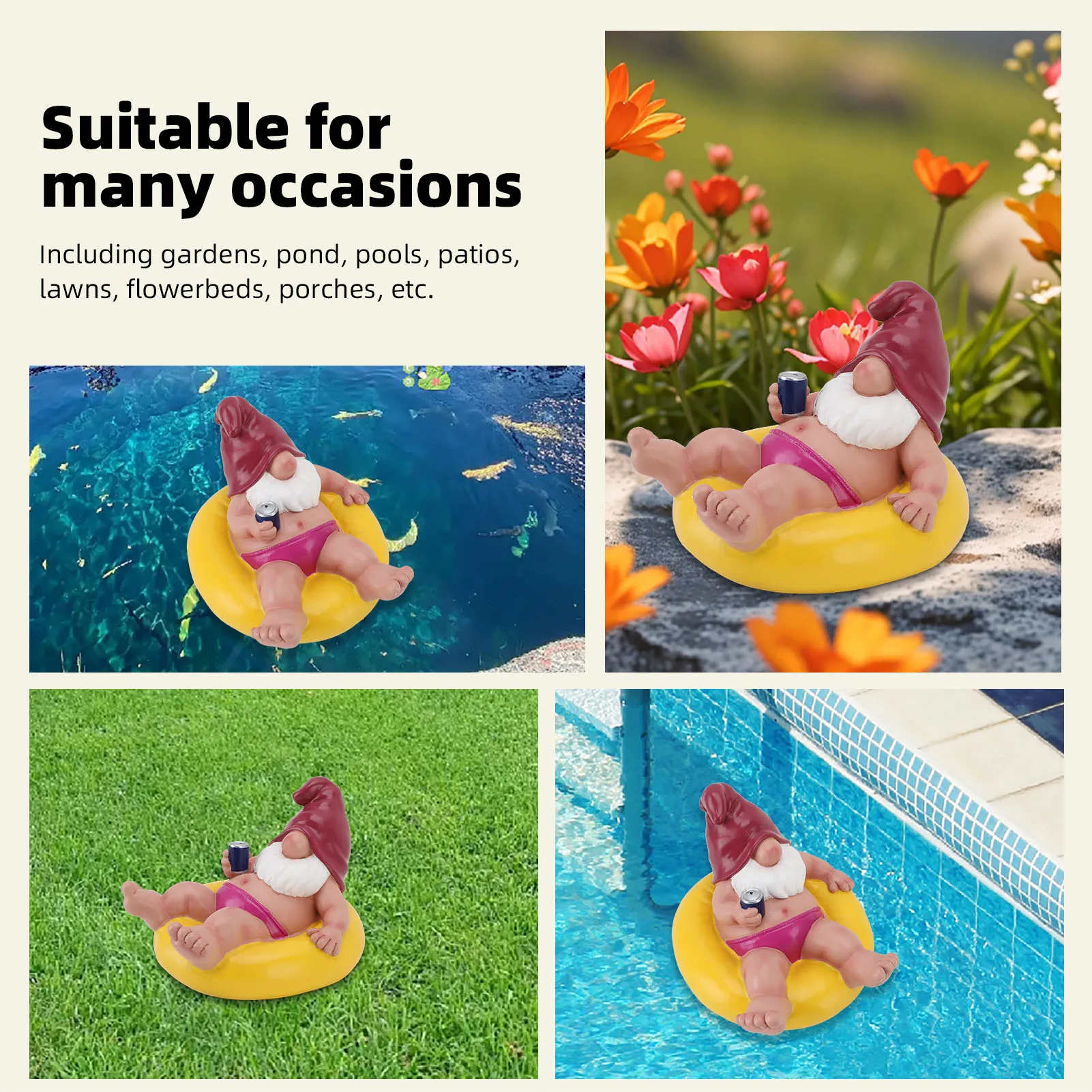 

Garden Floating Gnome Pool Floater Gnome Statue Resin Pool Party Relaxing Funny Garden Floating Gnome Figurine for Outdoor Decor