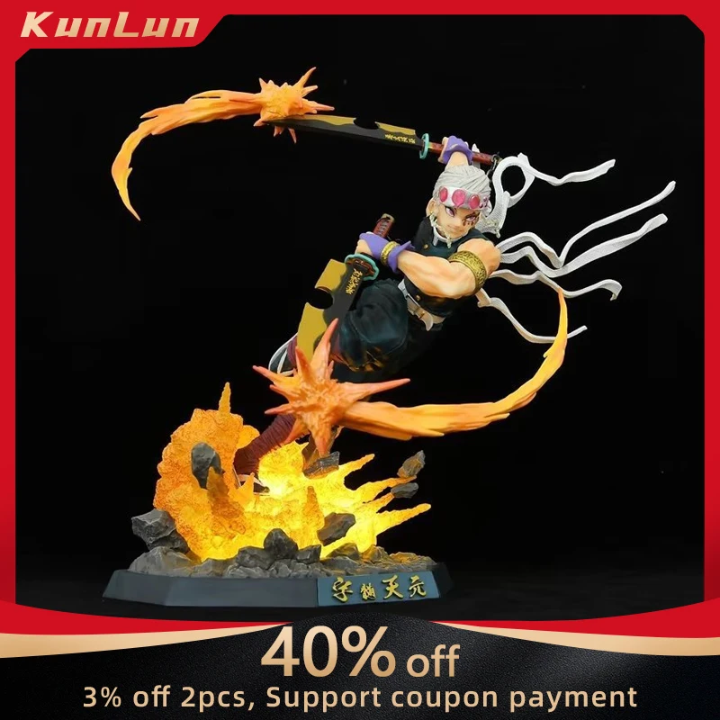 37cm Demon Slayer Figure Uzui Tengen Combat Scenes Base Lumionous Figura Splicing Pvc Model Collectible Ornaments Anime Toy Boys