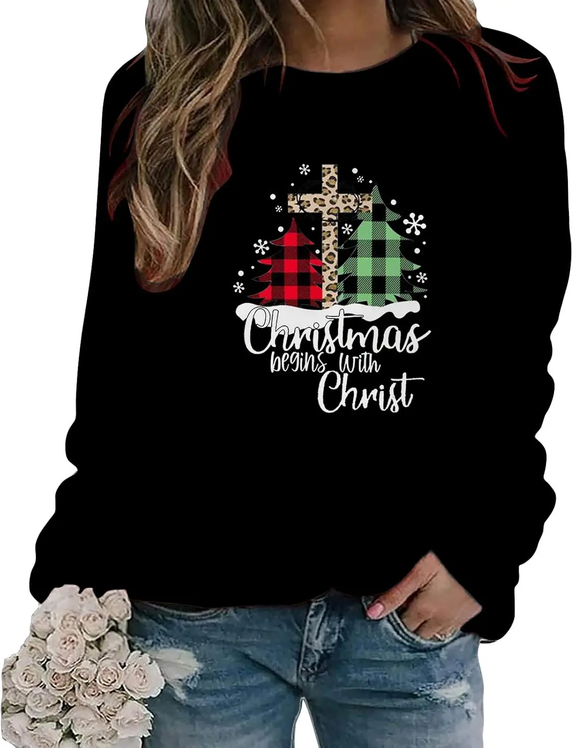 Womens Plus Size Christmas Tops Cute Print Long Sleeve Shirts Christmas in July Decorations 2023