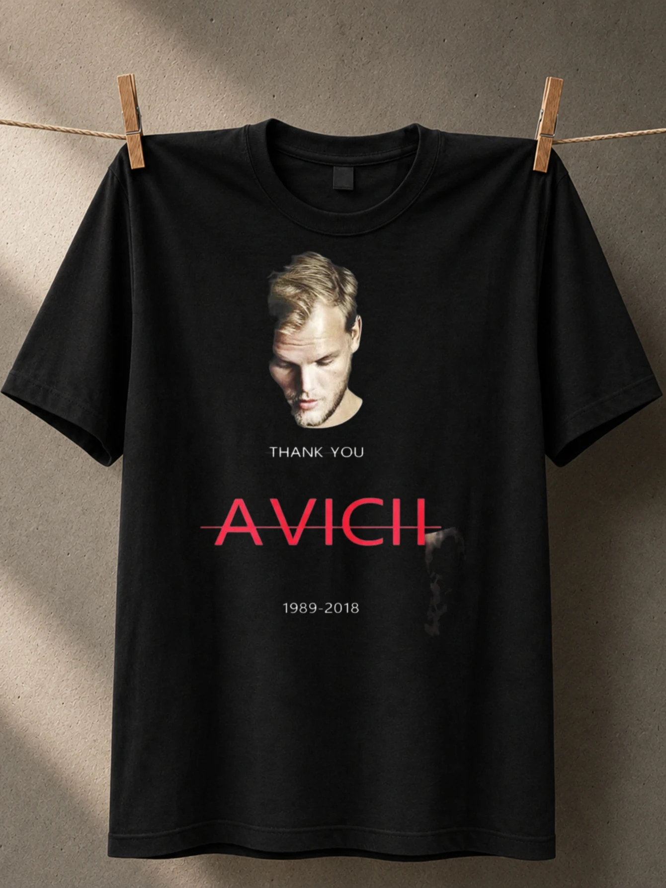 Avicii Thank You simple memorial portrait with red logo 1989 2018 dates and clean emotional tribute  Unisex All T-Shirt