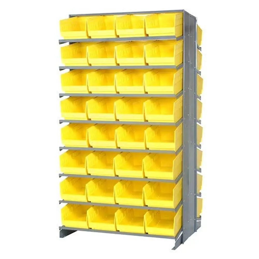 

Double-Sided Display Sloped Pick Rack Warehouse Retail Store 800 lbs Capacity with 64 Yellow Bins Storage Solution Organize