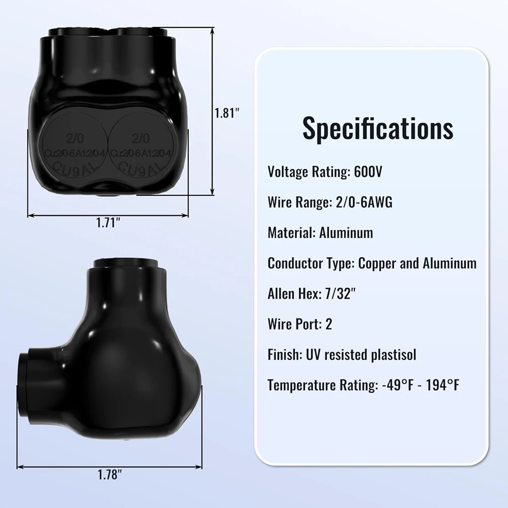 618 Mega Sale-Insulated Connector 2 Port Multi Tap Connector 2/0-6 AWG Single-Sided Entry Wire Connectors Slotted Hex