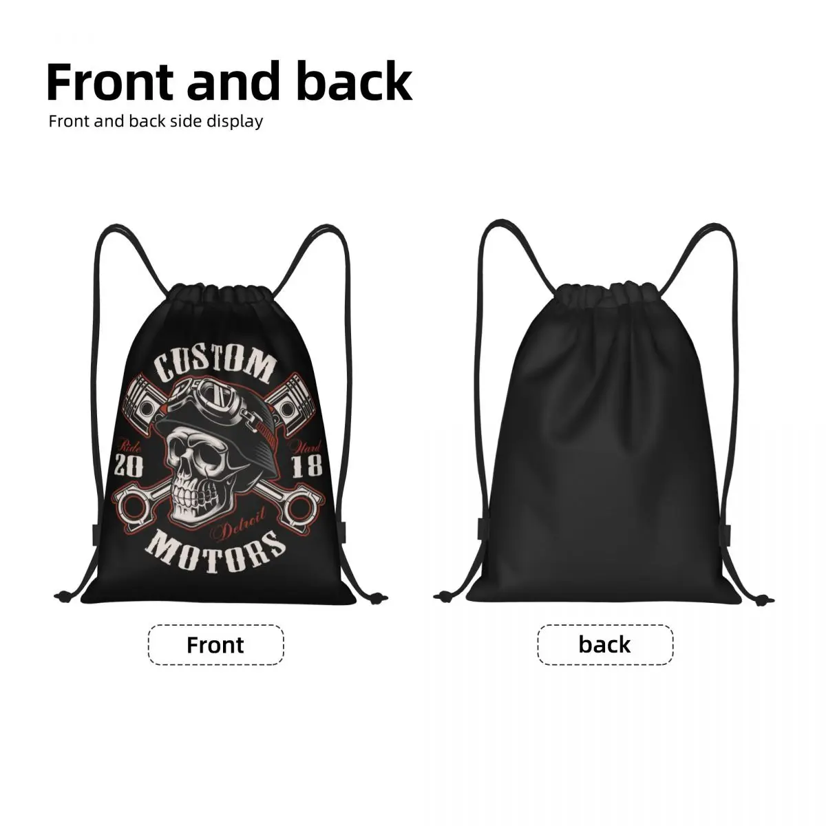 Biker Motorcycle Skull Rockabilly Drawstring Bag Women Men Portable Sports Gym Sackpack Training Backpacks