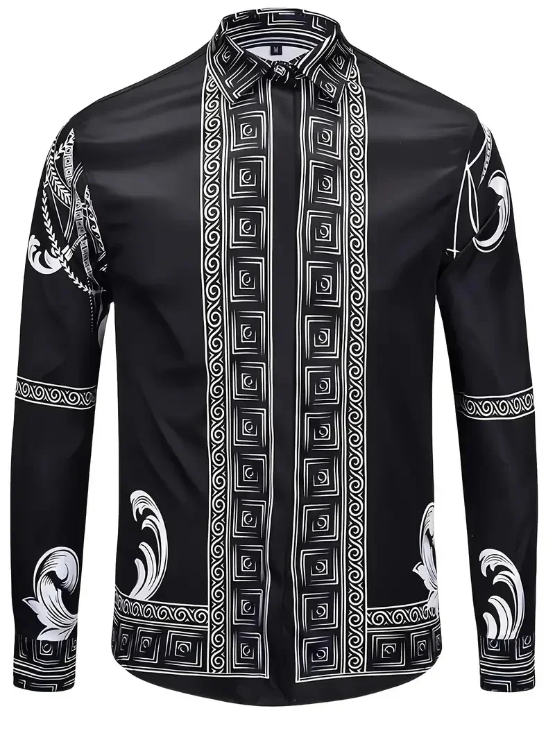 

New Hawaiian Men's Long Sleeve Shirt Simple 3D Printed Clothing Button Simple Business Casual Flip-over Street Trend New Series