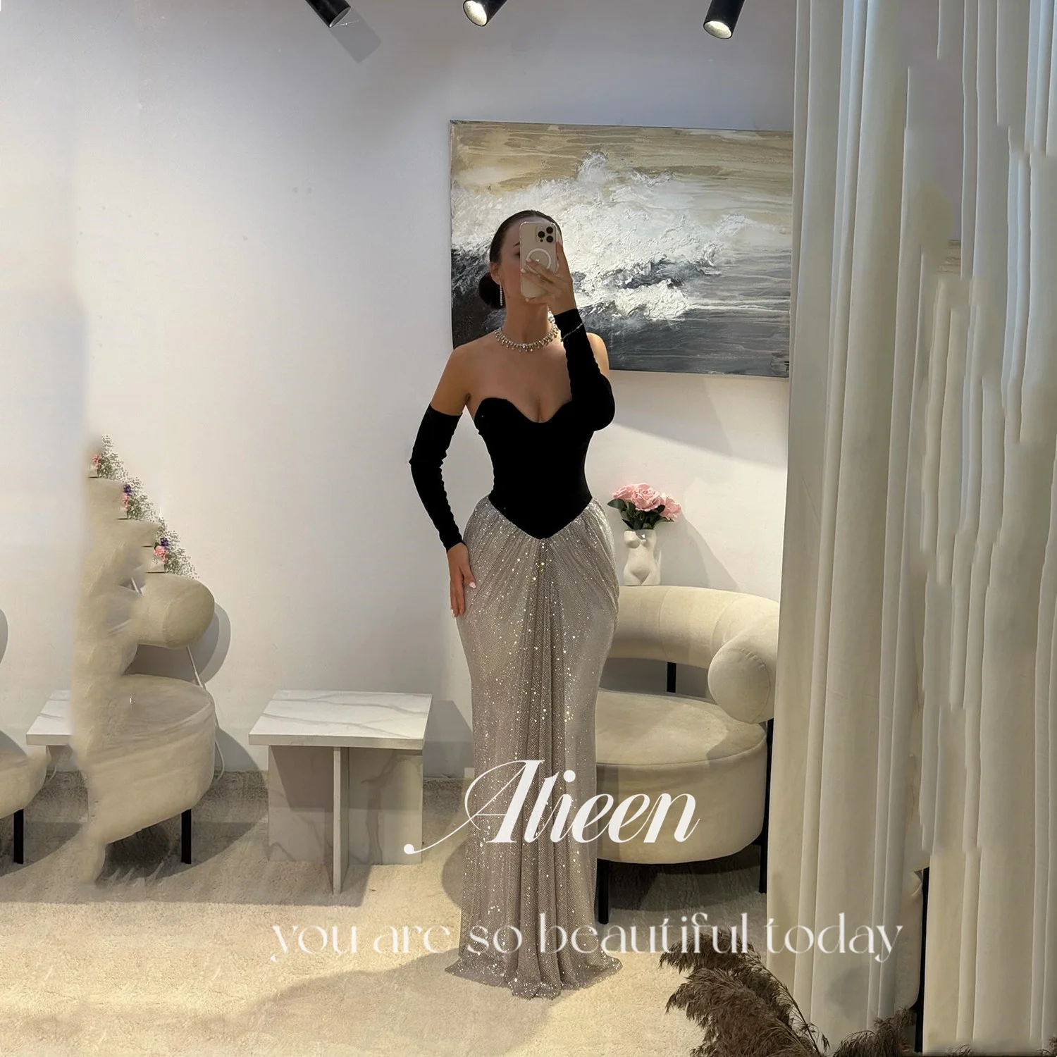

Aileen Black Womens Dresses for Special Occasions فساتين سهرة Women Evening Dress Mermaid Vestidos De Festa Customized Grace