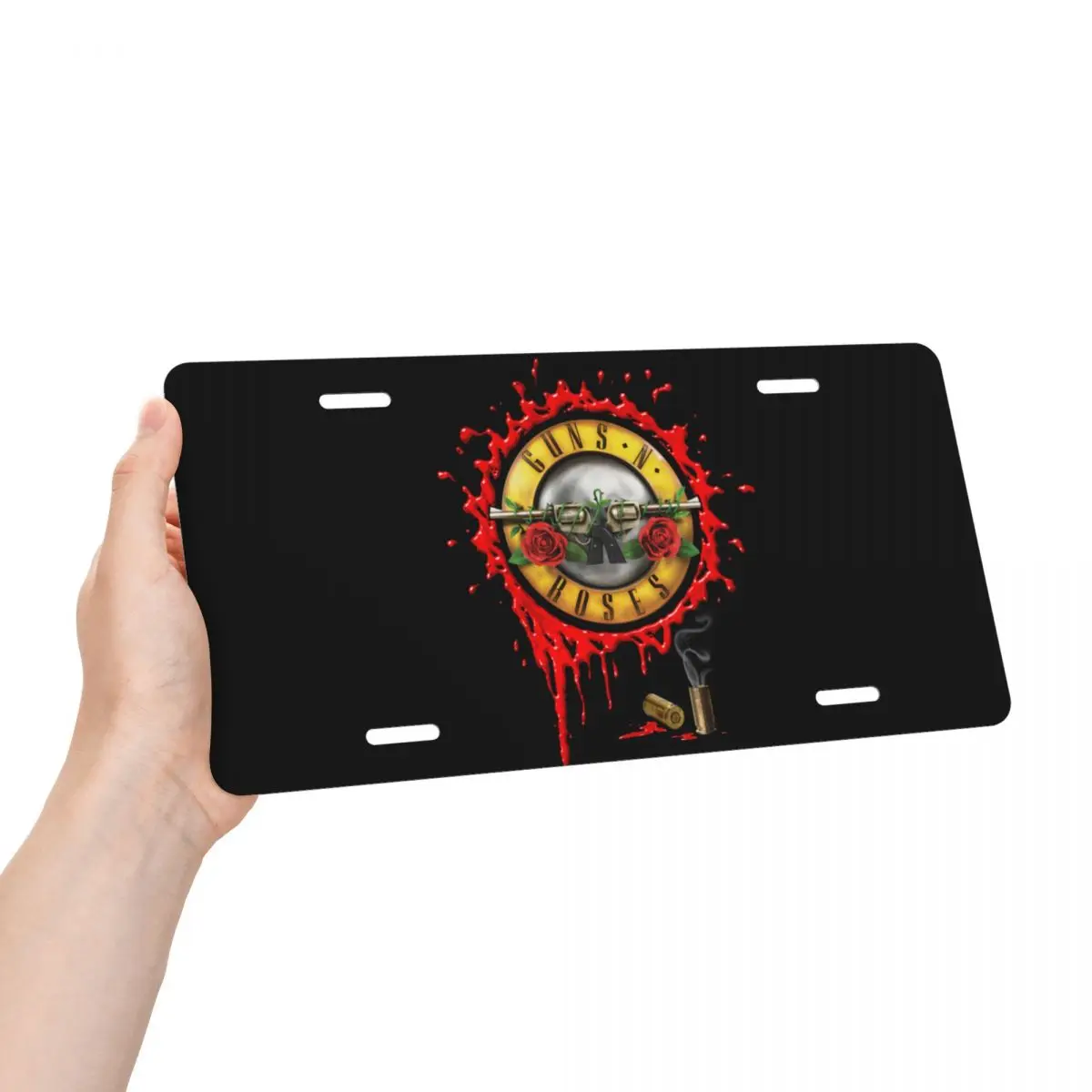 Heavy Metal Guns N Roses Bullet Logo License Plate Cover Decoration Vanity Tag Aluminum Metal License Plate Sign 12x6 Inch