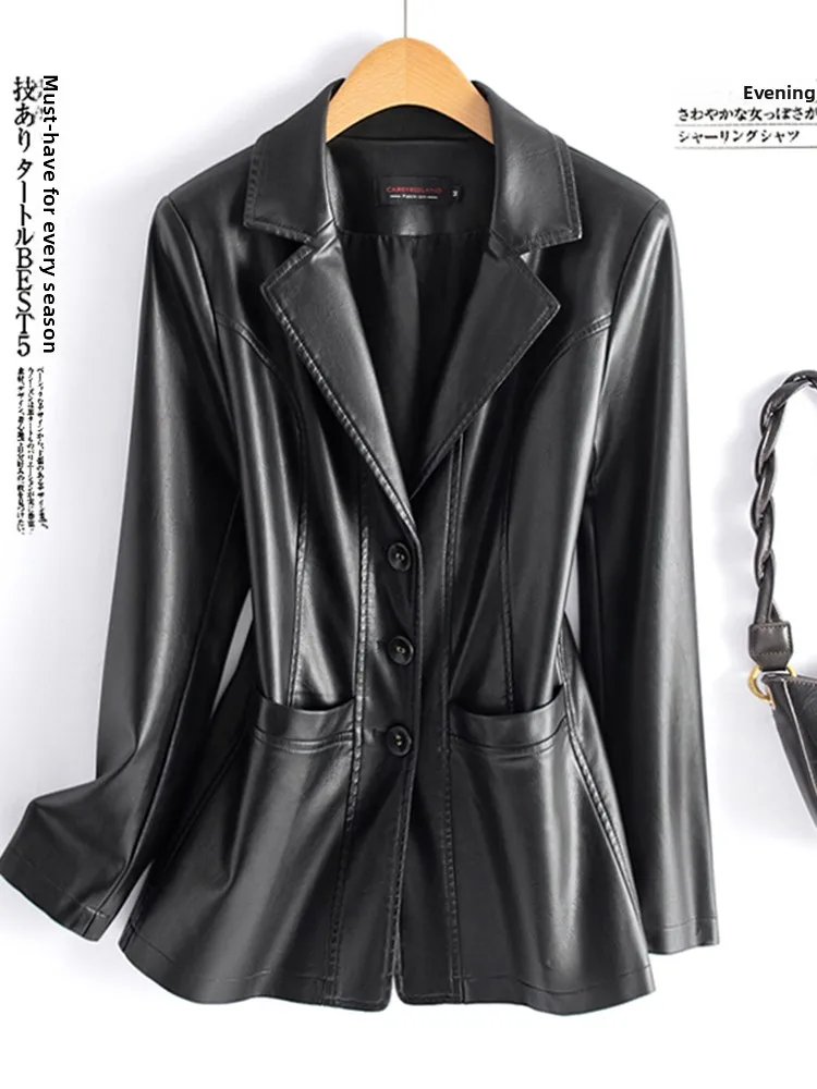 Autunno 2025 New Sle Donna Slim Fit Or Pelle Jaet eepskin Cappotto Pendolarismo Sle Tee Button ket Design Long Sve