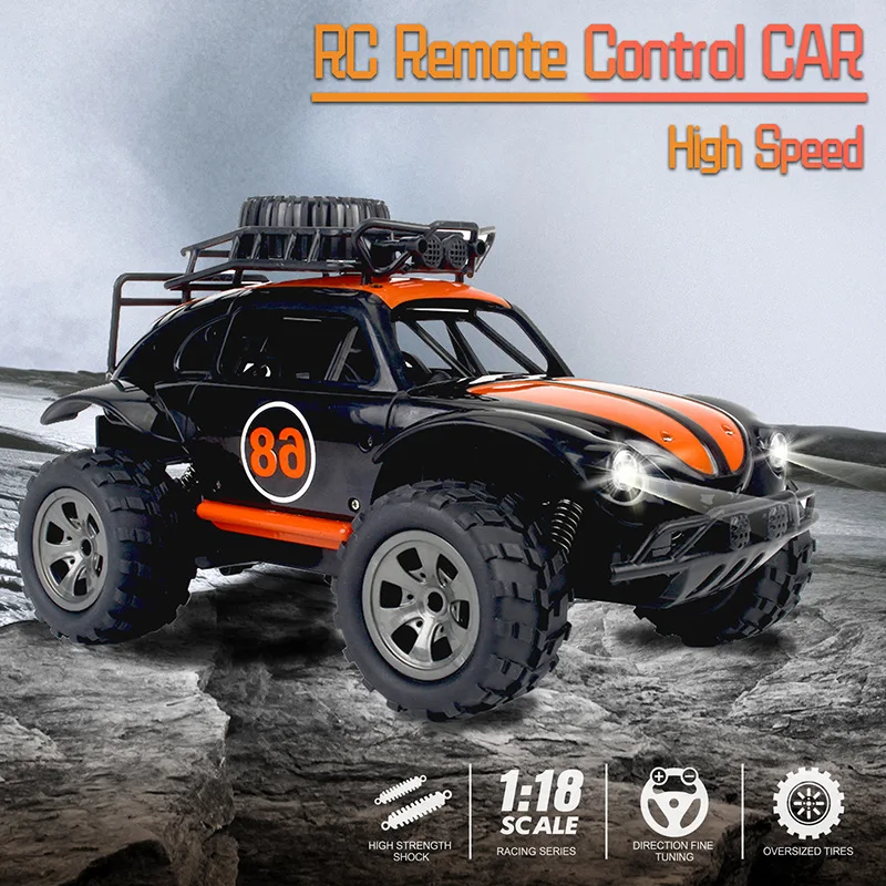 RC Remote Control Beetle Off Road Climbing Car High Speed 1 18 Scale Rechargeable Led Lights All Terrain Racing Oversized Tires