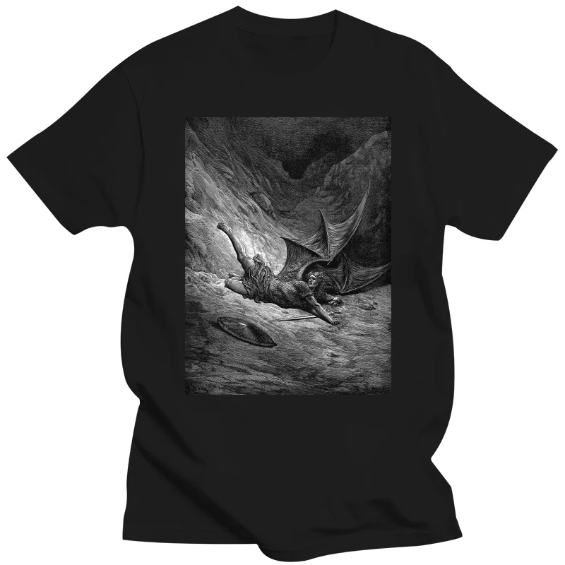 Paradise Lost 2 Gustave Dore T shirt Art Woodcut Engraving Renaissance Gustave Dore Cute Gift Men O-neck Short Sleeve Tshirt