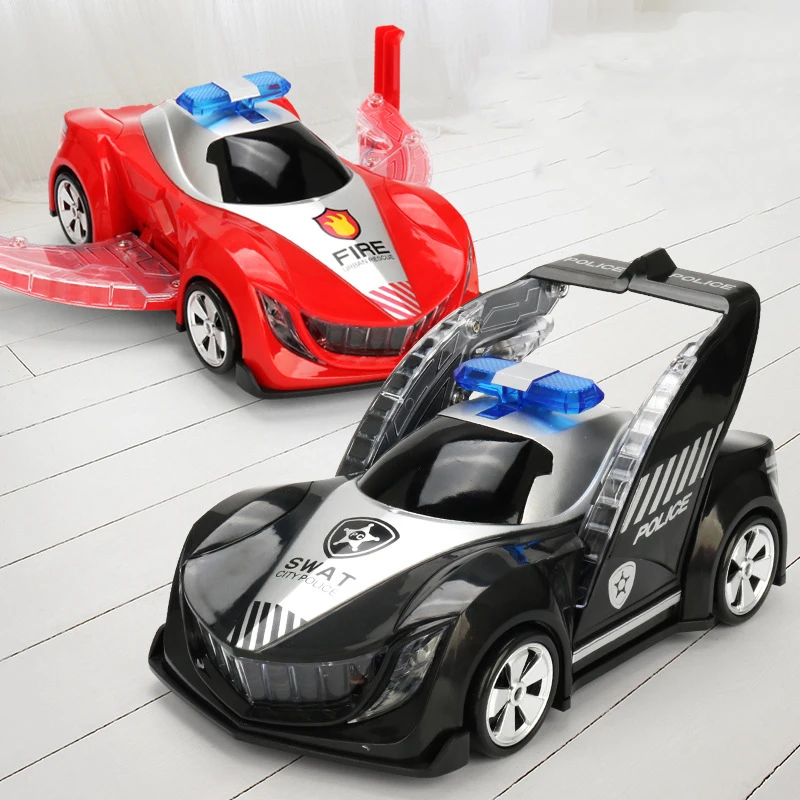 Electric Transformer Racing Car Fire Engine Toy Kids Educational Car Toy With Lights And Music Universal Wheel Fire Car Electric