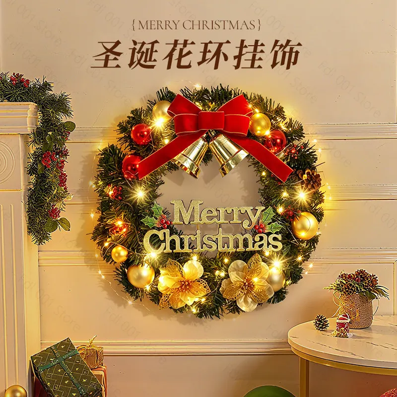 Christmas decoration glowing wreath, bow door hanging, living room wall hanging, wreath ornament, scene decoration prop