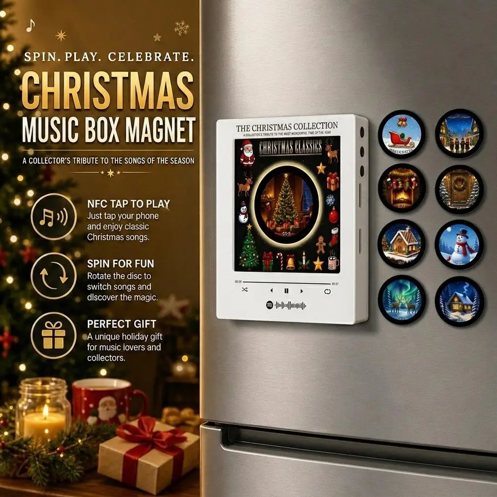 Christmas NFC Vinyl Record Fridge Magnet Rotating Light-Up Music Box Decoration for Kitchen Ornament 2027