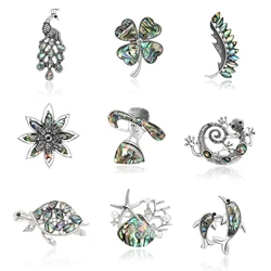 Natural Abalone Shell Brooches for Women Unisex Clover Flower Peacock Pins Casual Accessories Gifts