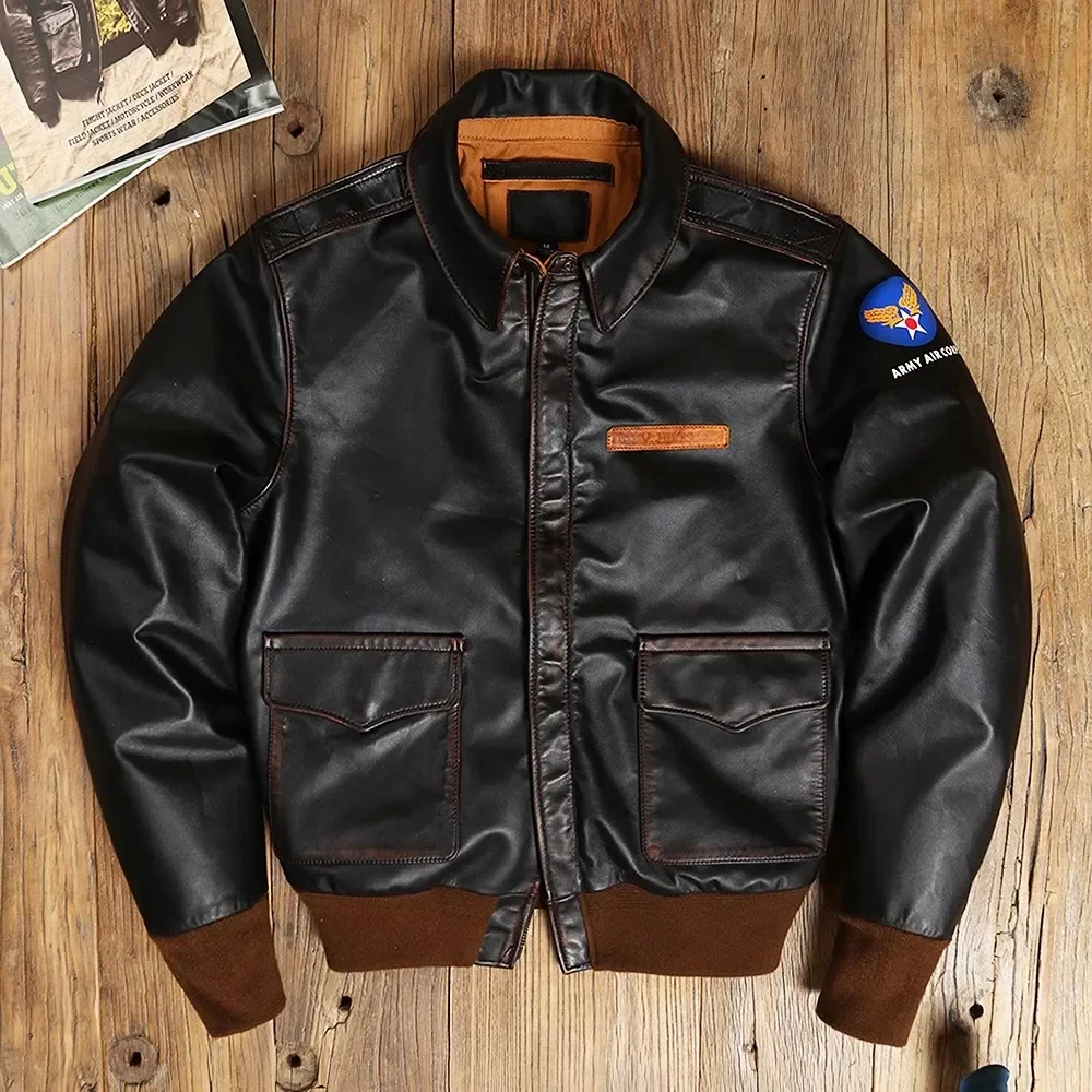 Eastman classic A-2 pferdefell mantel. vintage us air force echte lederjacke. a2 bomber leder tuch Abz.