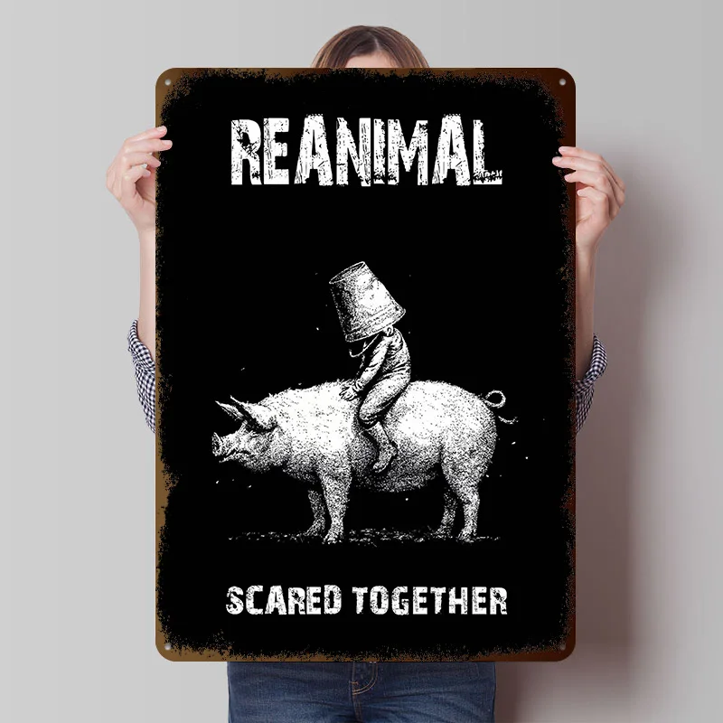 Reanimal Scared Together Pig Rider Metal Poster Custom Wall Art Retro Vintage Tinplate Signs for Bedroom Decorations Decor Room