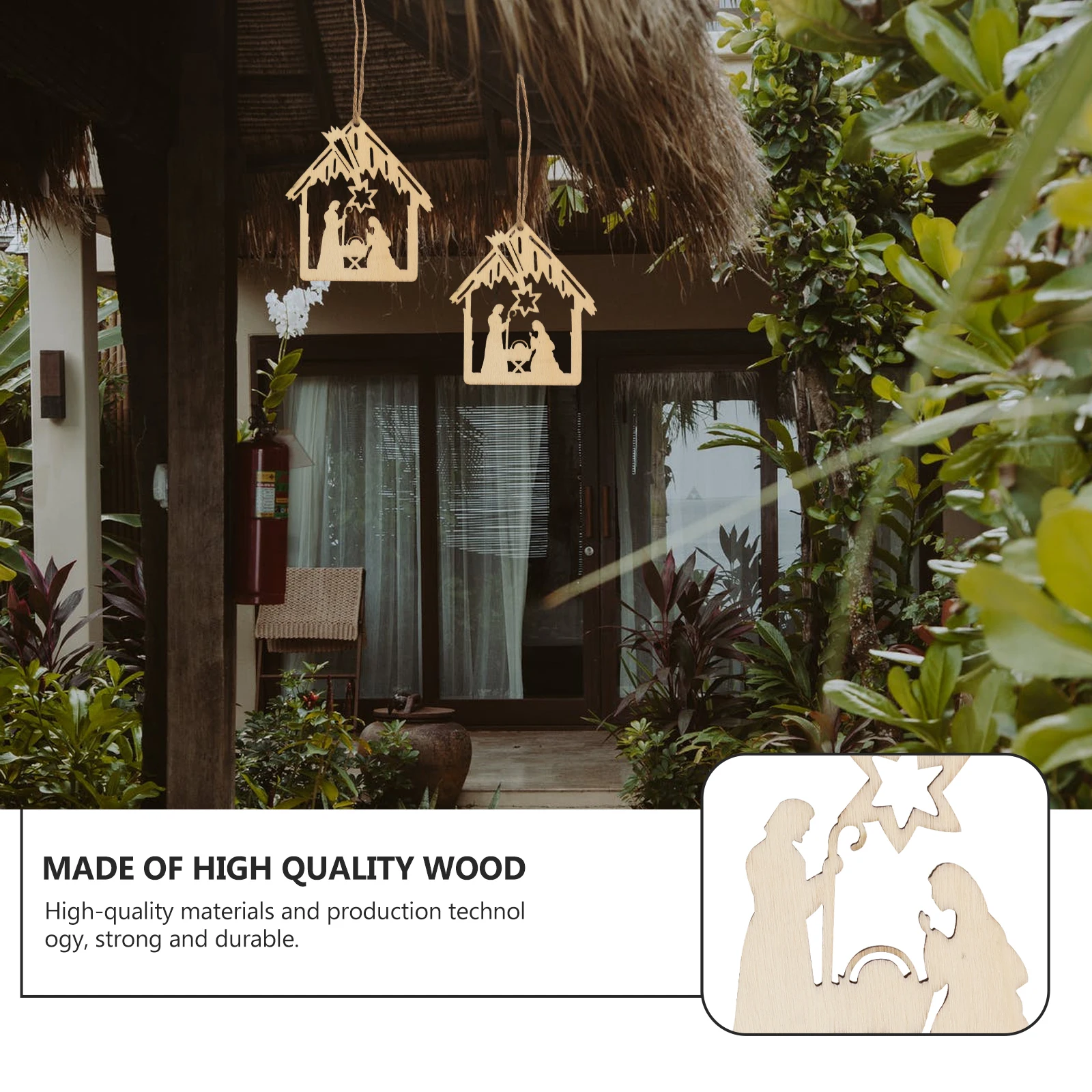 

20pcs Jesus Birth Wood Ornament Hanging Decor Home Craft Nativity Pattern Festival Wooden Pendants Indoor Outdoor