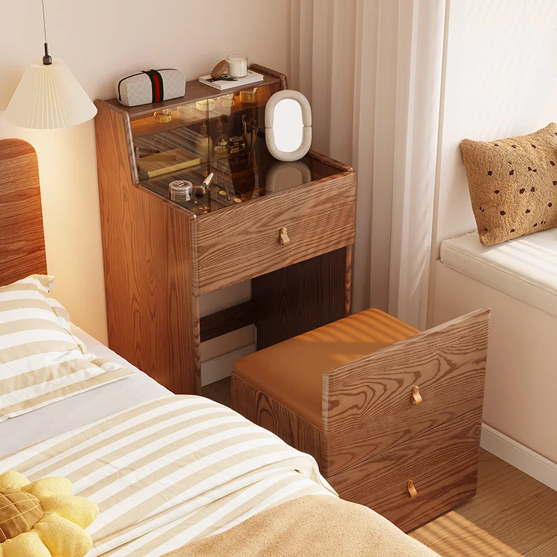 

Makeup table Dresser small bedroom solid wood mini small apartment bedside table integrated small size 50cm extremely narrow