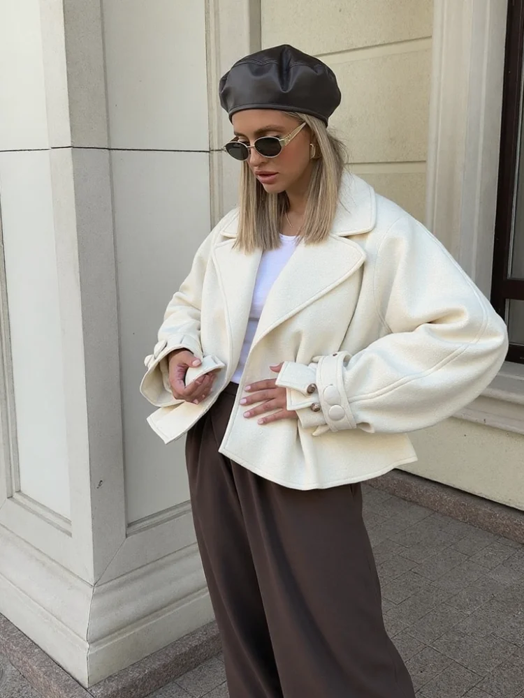 

Fashion Women Woolen Coat Long Sleeve Lapel Solid Lady Short Coats 2025 Autumn Winter Casual Female Office Street Outwear