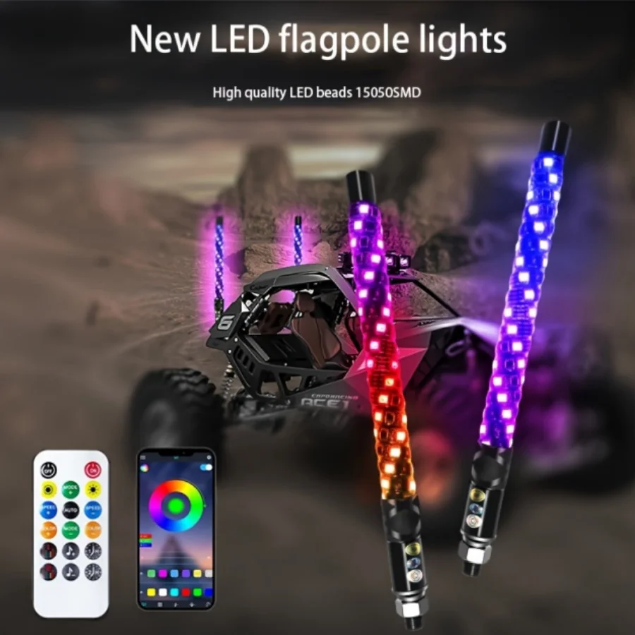 2/4PCS 30cm LED Whip Light RGB Light with wireless/Remote Control Whips LED Lighted Whips Antenna for UTV, ATV, Truck Dune Buggy