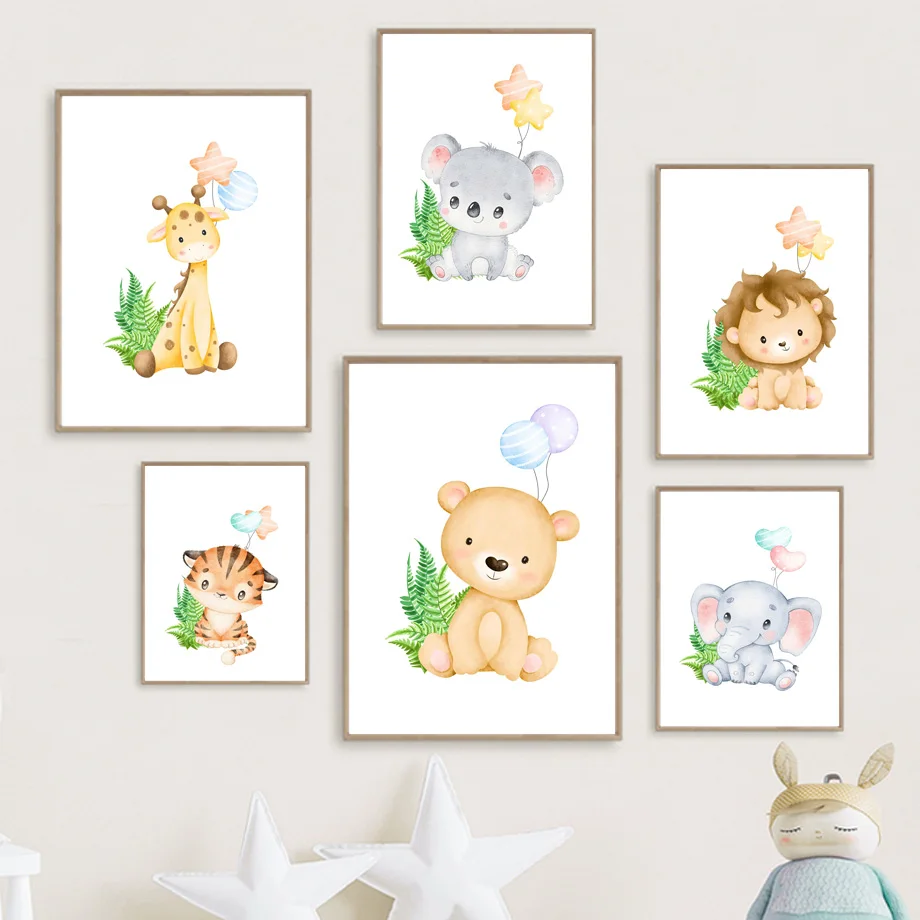 Giraffe Lion Tiger Elephant Bear Nursery Wall Art Canvas Painting Posters And Prints Wall Pictures Kids Children Room Home Decor