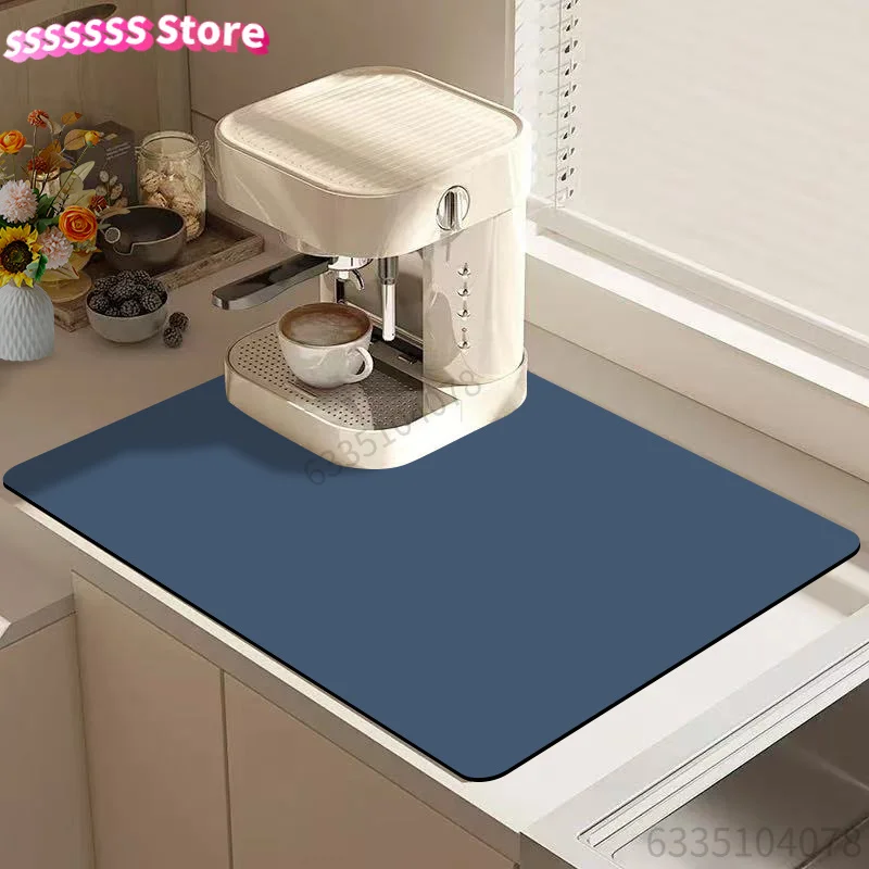 Drying Mat for Tableware, Deep Blue Kitchen Drainage Mat, Coffee Machine Mat, Kitchen Dining Table Additions, Stylish Printed D