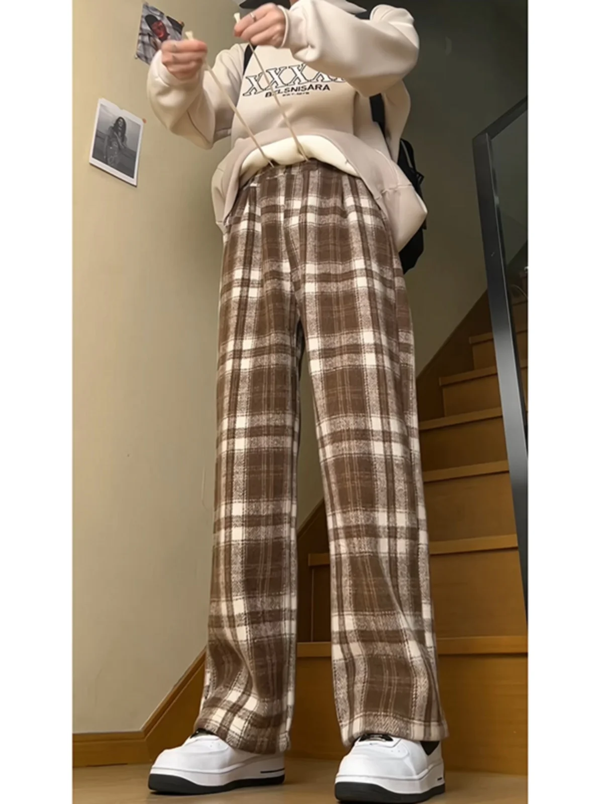 

Коричневые шерстяные брюки с широкими штанинами для мужчин, осенне-зимняя новинка, плотные, струящиеся, утолщенные, прямого кроя, повседневные, модные