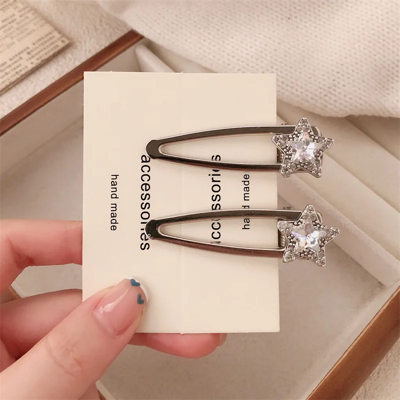Sweet Cool Bangs Side Clip Headdress Y2k Broken Hair Card Duck Bill Edge Clip Premium Sense Rhinestone Star Hairpin Female
