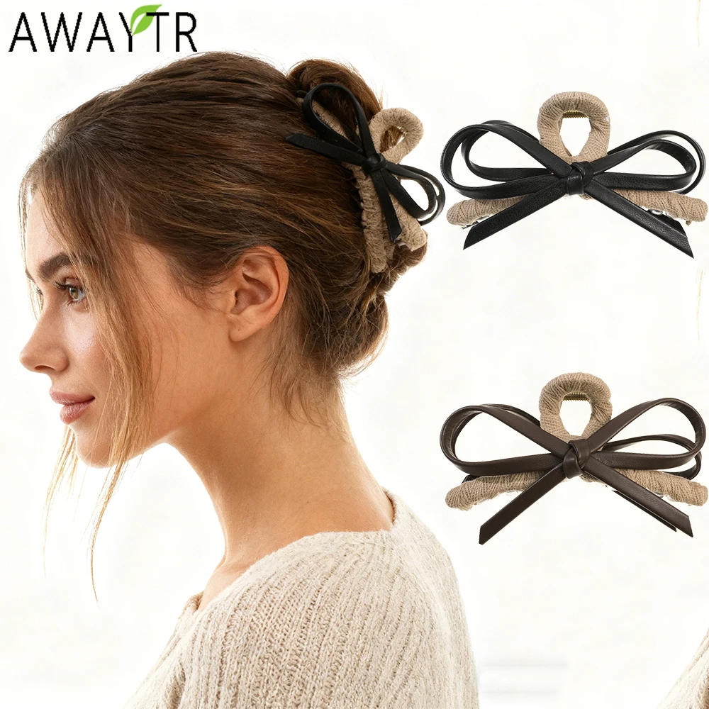

AWAYTR Retro Linen Leather Bowknot Hair Claws Fabric Hair Clip Crab For Girl Gift Hair Accessories Valentine Headwear