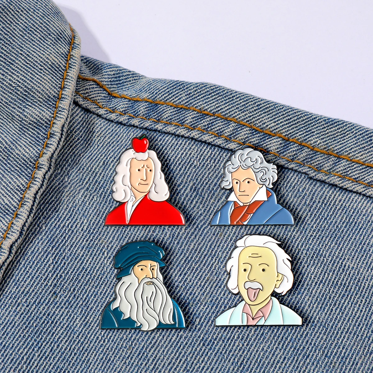 4 Uds. Broche esmaltado de celebridad de historia de dibujos animados lindo divertido Newton Einstein insignia de Metal Pin de solapa accesorios de ropa regalos de joyería