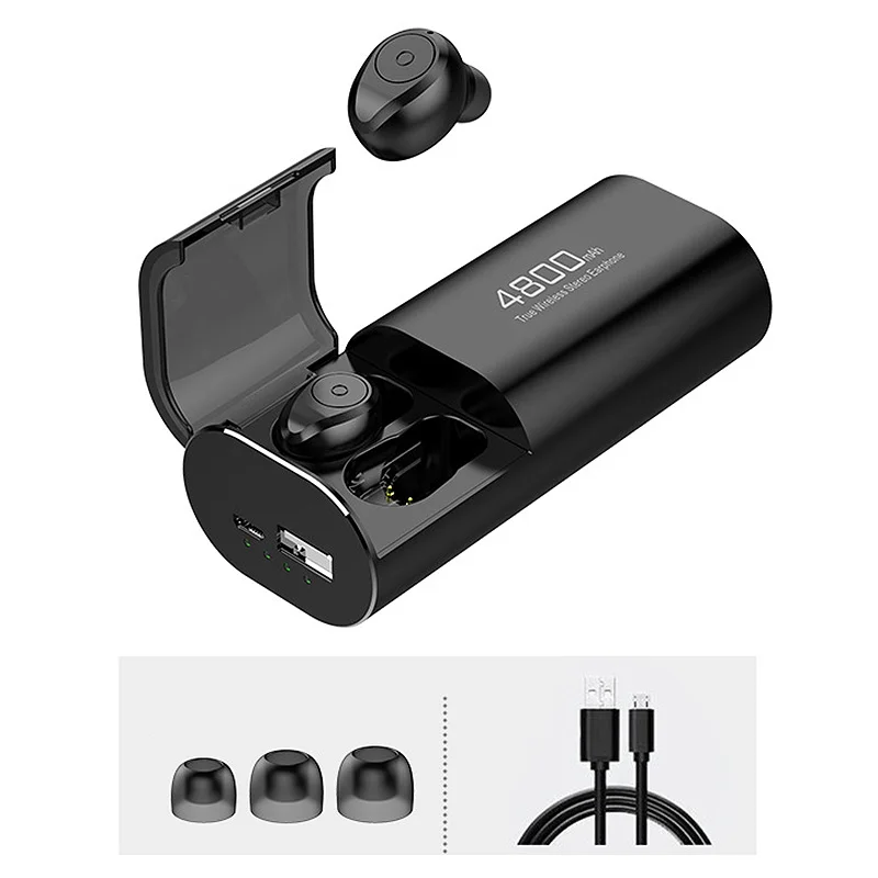 Ofertas superiores fones de ouvido sem fio bluetooth 5.0 com 4800mah caso de carregamento [como banco de potência] com microfone usb tipo c cabo tws estéreo in-e