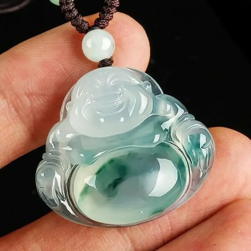 Real Burma Jadeite Buddha Pendant Feng Shui Charm Necklace Men Women Myanmar Emerald Jades Stone Buddha Statue Lucky Amulet Gift