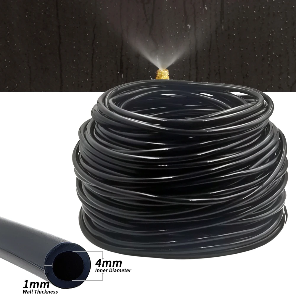 15M-30M Outdoor Misting Cooling System Garden Irrigation Watering 1/4\'\' Brass Atomizer Nozzles 4/7mm Hose for Patio Greenhouse