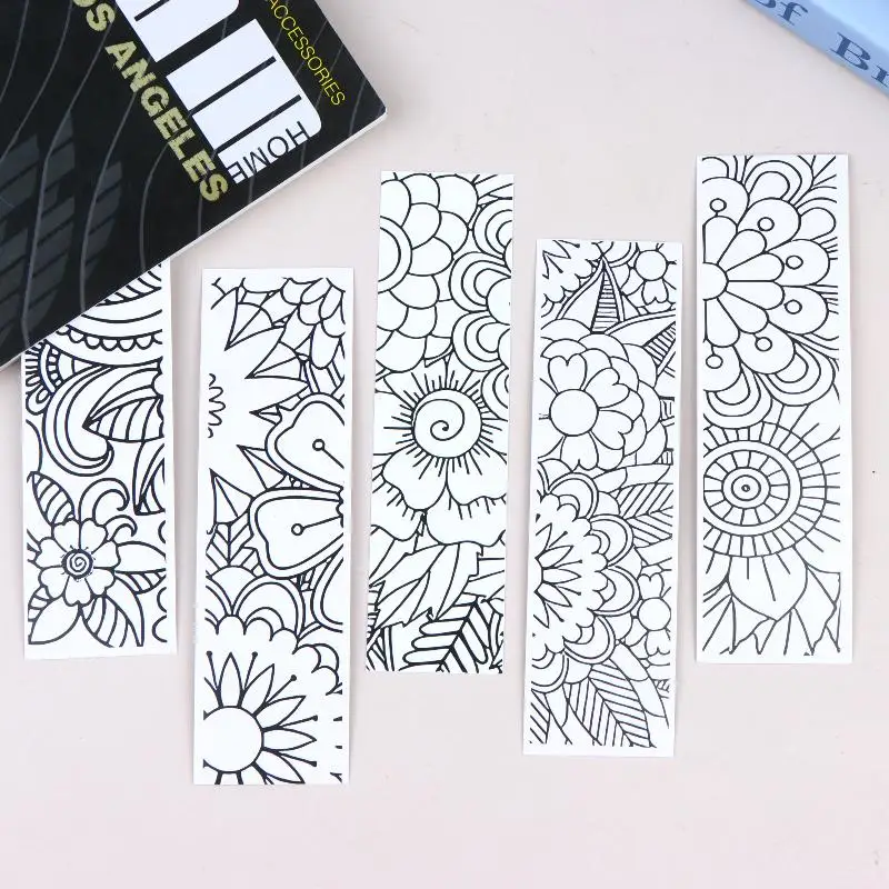 32Pcs Flower Pattern Coloring Bookmarks DIY Blank Black Line Drawing Bookmark For Kids Adults Stress Relief Reading Accessories
