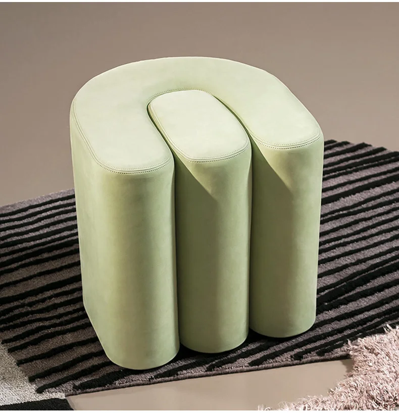 #Italian Luxury Customized Fabric U S Shape Foot Stool VillaHome Living Room Lounge Decoration Pouf Ottoman Bedroom Makeup Stool
