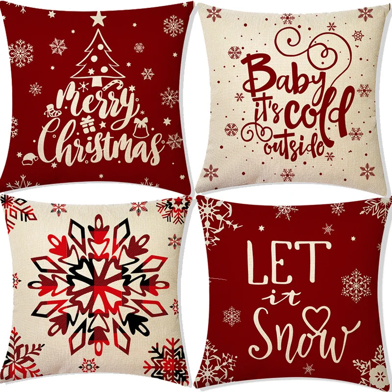 Christmas snowflake letter pattern throw pillow cover with short plush print for living room sofa decoration cushion cover